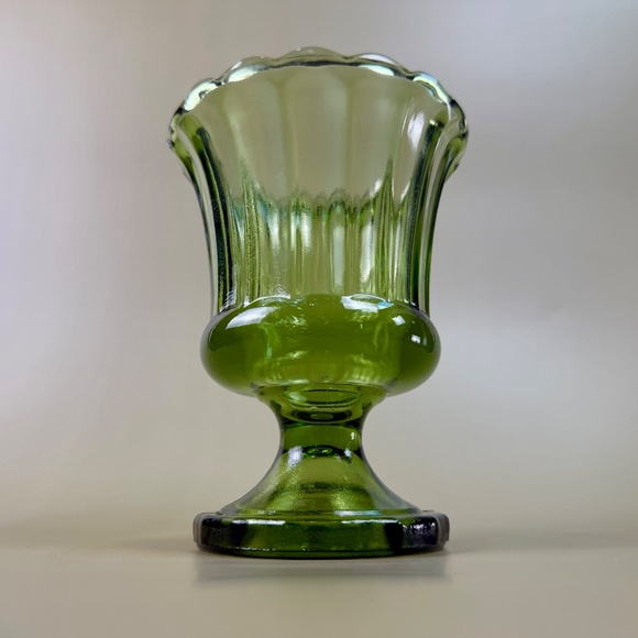 Vintage Avocado Green Pedestal Vase | Fluted Pressed Glass | Lenox Style - Picture 7 of 11